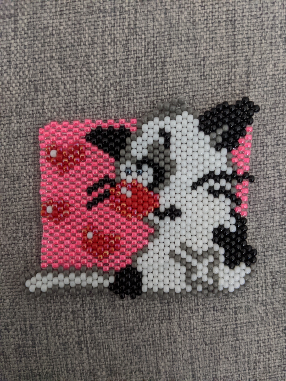 Handmade Seed Beaded Magnet Cat In Love